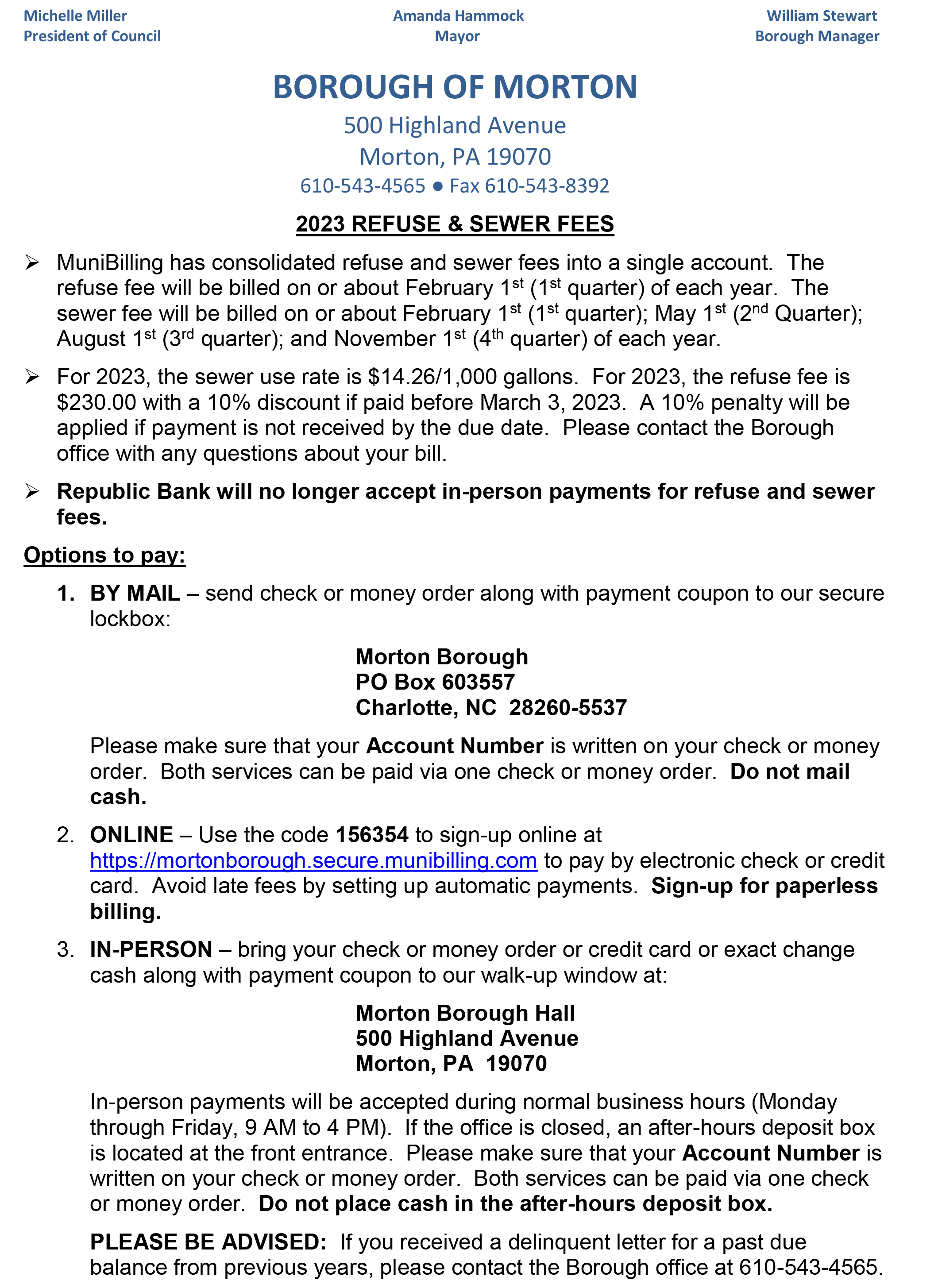 refuse and sewer fees notice